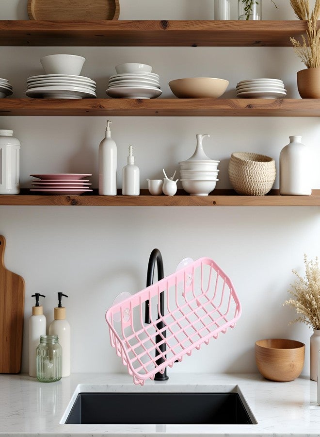 Tnyvm Pink Multifunctional Drain Rack, Hanging Storage Rack Drain Rack Sink Shelf Suction Cup Dishwashing Soap Sponge Holder for Kitchen Accessories Racks and Holders, Dish Racks - Image 5